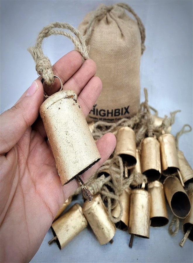 HIGHBIX Big 7cm Handmade Vintage Rustic Lucky Tin Cylinder Shaped Cow Bells Set of 30 Festive Décor Bells with Jute Rope - Image 2